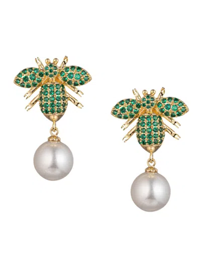 Eye Candy La Women's Luxe Mia Cubic Zirconia & Simulated Pearl Bee Drop Earrings In Brass