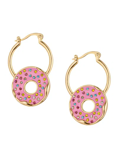 Eye Candy La Women's Luxe Mina 18k Goldplated, Cubic Zirconia & Enamel Hoop Earrings In Brass