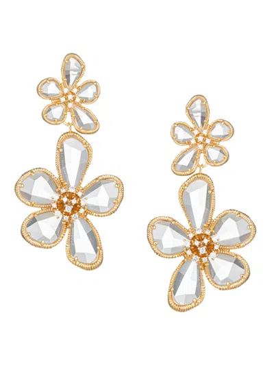 Eye Candy La Women's Luxe Minoo Double Flower 18k Goldplated & Cubic Zirconia Drop Earrings In Metal