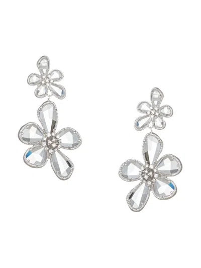 Eye Candy La Women's Luxe Minoo Silvertone Plated & Cubic Zirconia Double Flower Drop Earrings In Brass