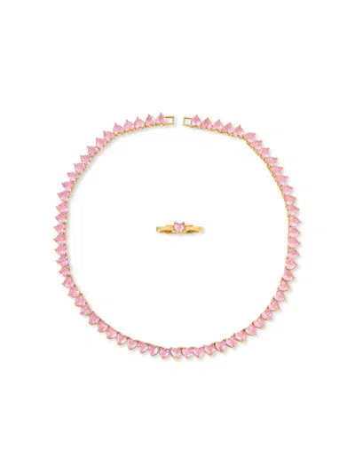 Eye Candy La Women's Luxe Nasrin Pink Cubic Zirconia Heart Necklace