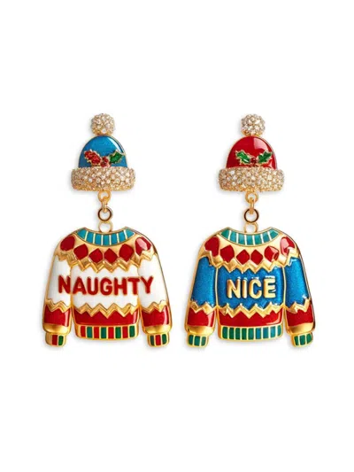 Eye Candy La Women's Luxe Naughty & Nice Goldtone Brass, Multi Cubic Zirconia & Enamel Drop Earrings