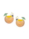 Eye Candy La Women's Luxe Pina Colada 18k Goldplated, Cubic Zirconia & Enamel Stud Earrings In Brass