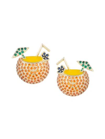 Eye Candy La Women's Luxe Pina Colada 18k Goldplated, Cubic Zirconia & Enamel Stud Earrings In Brass