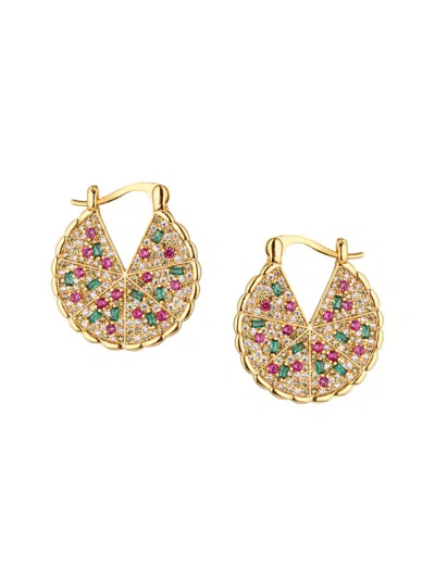 Eye Candy La Women's Luxe Pizza To My Heart 18k Goldplated & Cubic Zirconia Drop Earrings In Brass