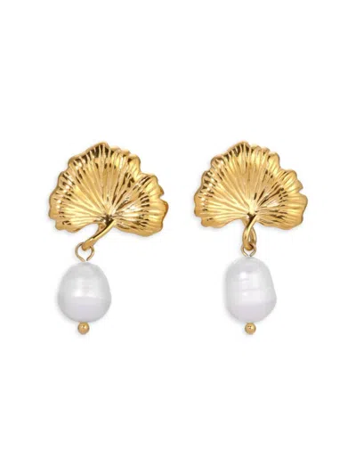 Eye Candy La Women's Luxe Rana Goldtone & Faux Pearl Ginkgo Drop Earrings In Neutral