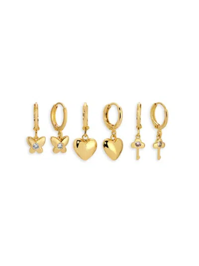 Eye Candy La Women's Luxe Set Of 3 18k Goldplated Drop Earrings In Brass