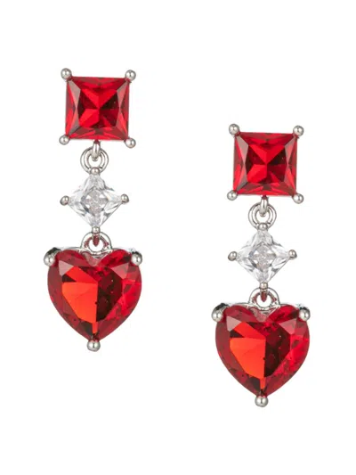 Eye Candy La Women's Luxe Shabnam Silvertone & Cubic Zirconia Heart Drop Earrings In Brass