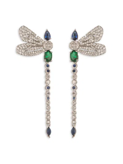 Eye Candy La Cz Dragonfly Drop Earrings In Silver