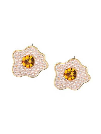 Eye Candy La Women's Luxe Sunny Side 18k Goldplated, Enamel & Glass Crystal Stud Earrings In Brass
