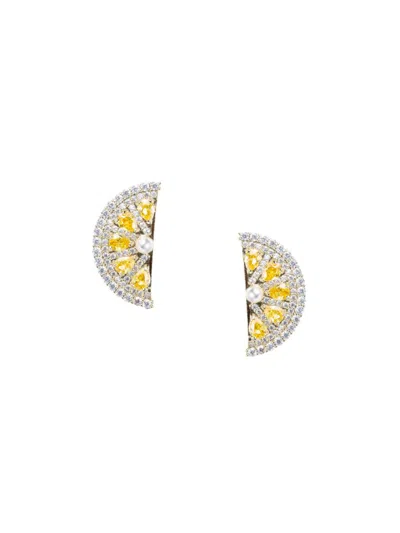 Eye Candy La Women's Luxe Sweet Lemon Cubic Zirconia & Faux Pearl Stud Earrings