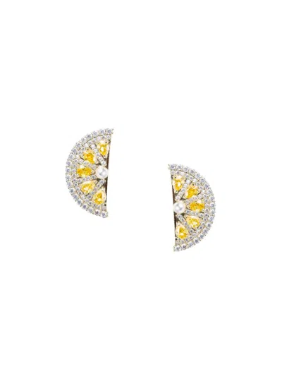 Eye Candy La Women's Luxe Sweet Lemon Cubic Zirconia & Simulated Pearl Stud Earrings