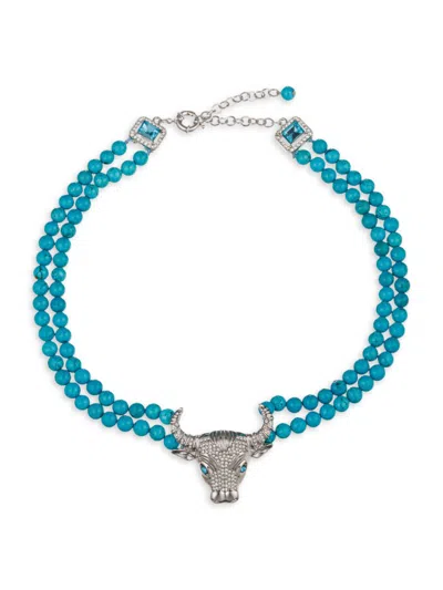 Eye Candy La Women's Luxe Tara Turquoise, Cubic Zirconia & Brass Beaded Bull Necklace