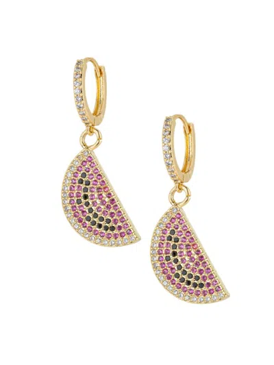 Eye Candy La Women's Luxe Watermelon 18k Goldplated & Crystal Huggie Drop Earrings In Metallic