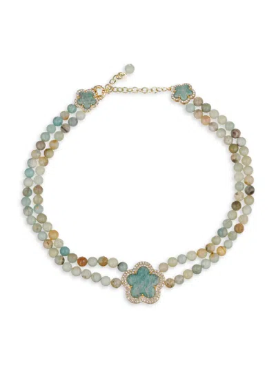 Eye Candy La Women's Luxe Yasmin Cubic Zirconia, Amazonite & Agate Beaded Pendant Necklace In Brass