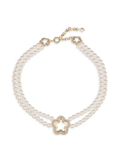 Eye Candy La Women's Luxe Yasmin Shell Pearl & Beaded Pendant Necklace In Brass