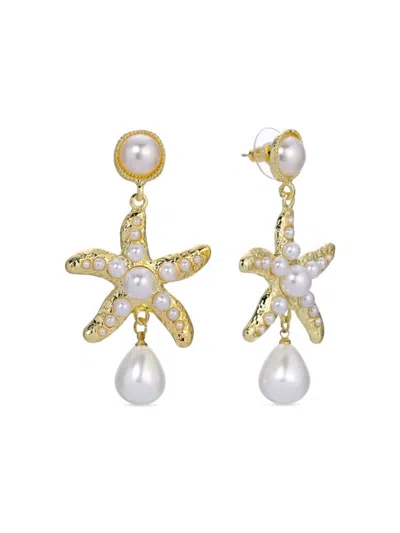 Eye Candy La Women's Luxe Zasa 14k Goldplated & Faux Pearl Starfish Dangle Earrings In Brass