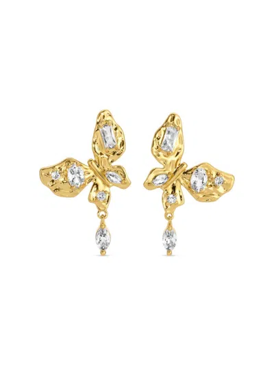 Eye Candy La Women's Monarch Goldtone & Cubic Zirconia Butterfly Drop Earrings In Brass