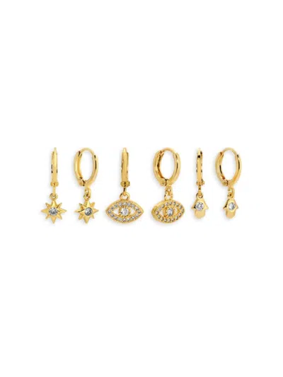 Eye Candy La Women's Set Of 3 14k Goldplated & Cubic Zirconia Drop Earrings In Brass