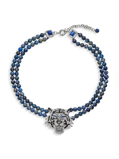 Eye Candy La Women's Silvertone & Multi Stone Tiger Necklace In Brass