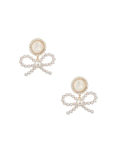Eye Candy La Women's Simulated Pearl & Cubic Zirconia Bow Drop Earrings In Brass