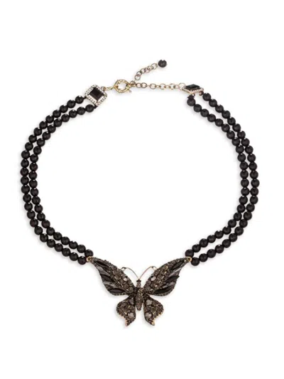 Eye Candy La Women's Statement Lina Goldtone, Agate, Glass Crystal & Cubic Zirconia Butterfly Beaded Necklace In Black