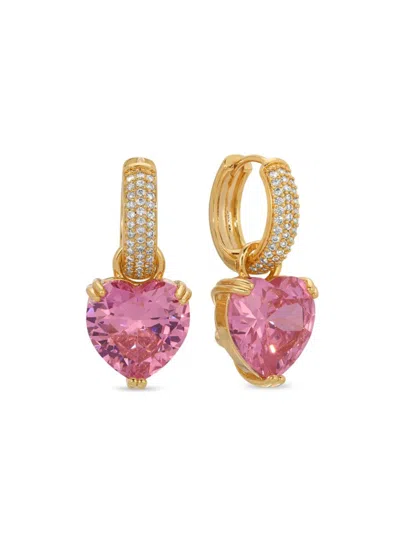 Eye Candy La Women's The Luxe Cora Goldtone & Cubic Zirconia Heart Huggie Earrings In Brass