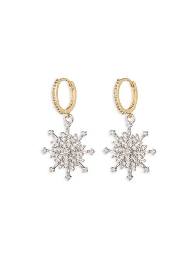 Eye Candy La Women's The Luxe Golden & Cubic Zirconia Snowflake Huggie Earrings In Brass