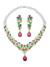 Eye Candy La Women's The Luxe Kate 2-piece Silvertone, Crystal Necklace & Earrings Set In Brass
