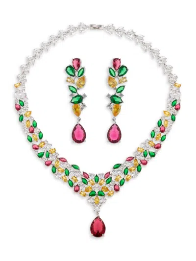 Eye Candy La Women's The Luxe Kate 2-piece Silvertone, Crystal Necklace & Earrings Set In Brass