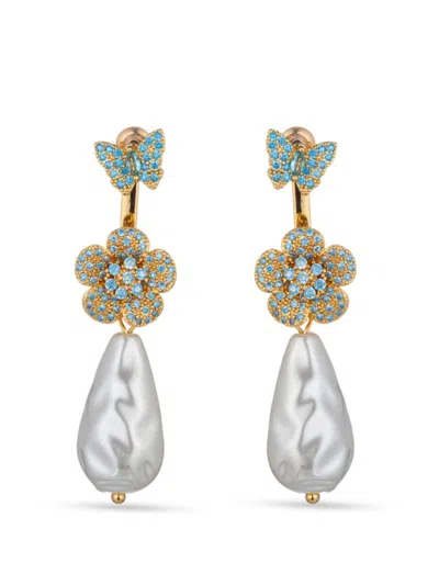 Eye Candy La Women's Zoe 18k Goldplated, Cubic Zirconia And Shell Pearl Dangle Earrings