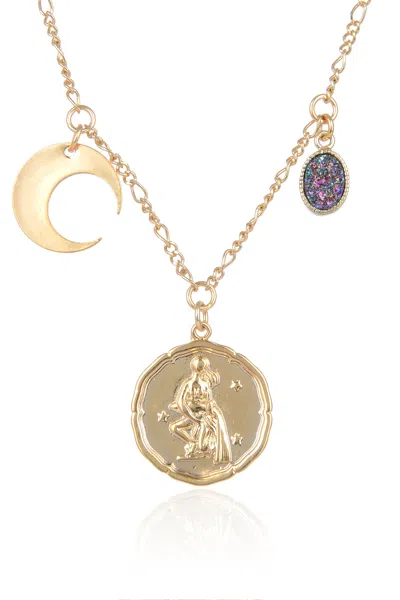 Eye Candy La Zodiac Druzy Moon Necklace: Aquarius In Multi
