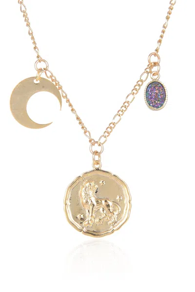 Eye Candy La Zodiac Druzy Moon Necklace: Leo In Multi