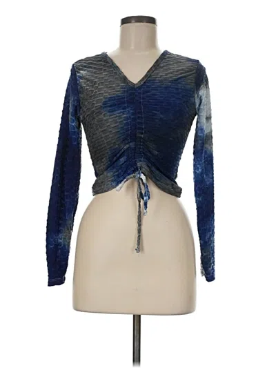 Pre-owned Eye Candy Long Sleeve Top Blue Plunge Neckline Tops