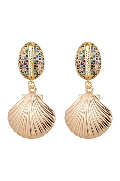 Eye Candy Los Angeles 14k Yellow Gold Plated Pave Cz Shell Drop Earrings