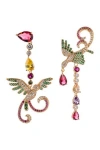 Eye Candy Los Angeles 18k Rose Gold Plated Cz Crystal Mix Match Earrings In Multi