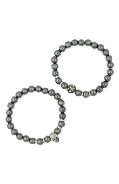 Eye Candy Los Angeles 2-pack Lion Skull Beaded Stretch Bracelets In Silver