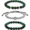 Eye Candy Los Angeles 3-pack Leopard Green Tigers' Eye Bracelets In Silver