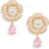 Eye Candy Los Angeles Aaron Cz Pavé Flower Drop Earrings In Pink