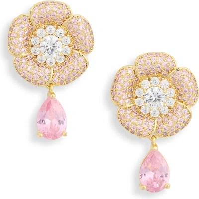 Eye Candy Los Angeles Aaron Cz Pavé Flower Drop Earrings In Pink