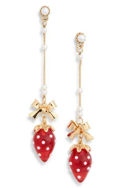 Eye Candy Los Angeles Adeline Strawberry Faux Pearl Drop Earrings In Red