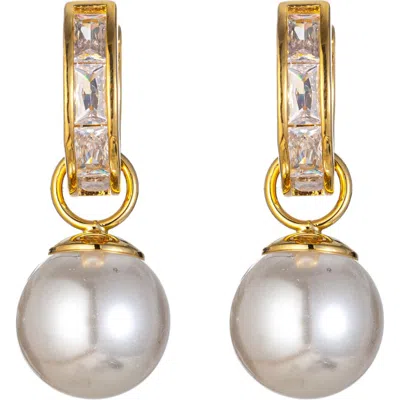 Eye Candy Los Angeles Alessia Cz & Glass Pearl Drop Earrings In Gold