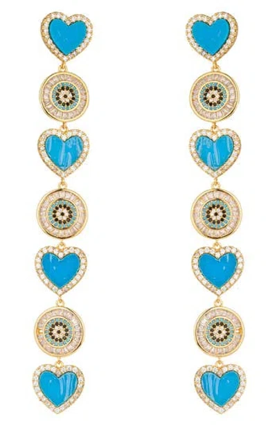 Eye Candy Los Angeles Amanda Cz Heart Linear Drop Earrings In Gold