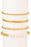 Eye Candy Los Angeles Ambre Set Of 4 Imitation Pearl & Chain Bracelets In Gold