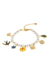 EYE CANDY LOS ANGELES ANNA CZ & IMITATION PEARL CHARM BRACELET