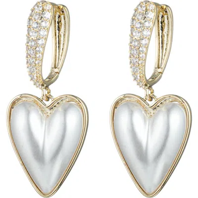 Eye Candy Los Angeles Anna Imitation Pearl Heart Drop Earrings In Gold