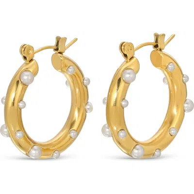 Eye Candy Los Angeles Anna Imitation Pearl Hoop Earrings In Gold