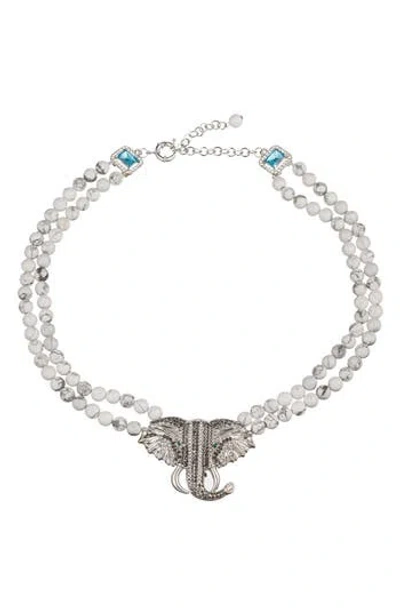 Eye Candy Los Angeles Anya Elephant Pendant Agate Beaded Necklace In Metallic