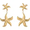 Eye Candy Los Angeles Aria Starfish Double Drop Earrings In Gold