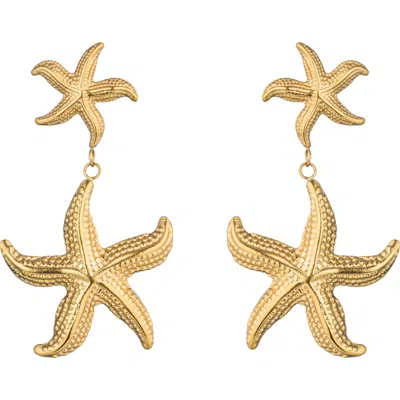 Eye Candy Los Angeles Aria Starfish Double Drop Earrings In Gold